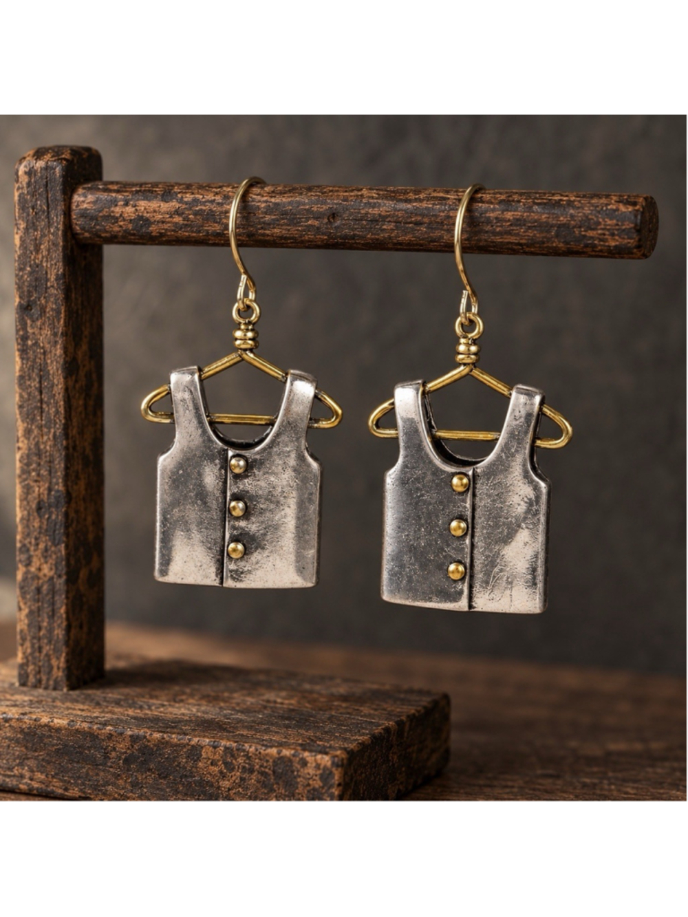 Free People Artisan Mixed Vest Clothes Hanger Earrings Silver Gold Boho Rustic